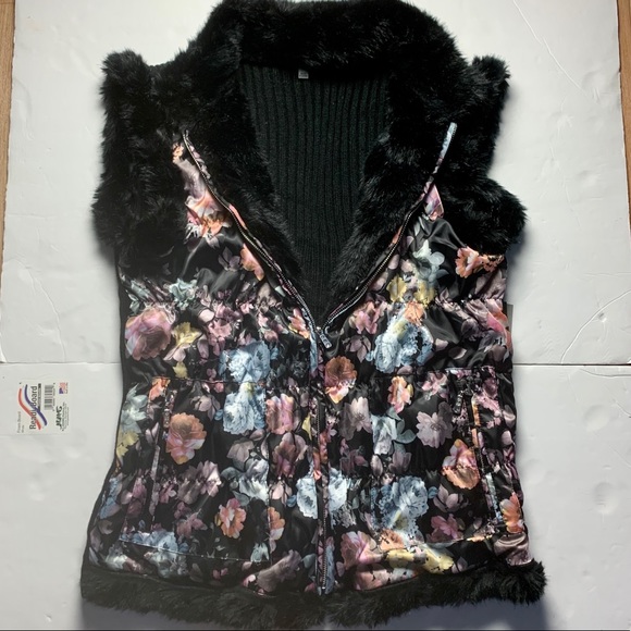 🔥Black Faux Fur NWT Quilted Reversible Zip Vest L - Picture 4 of 8